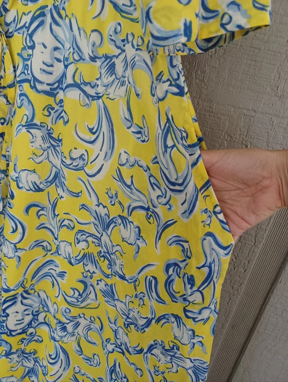 Tory Burch Printed Cotton Maxi Dress Size S Women Pocket Drawstring Resortwear